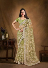 India Silk Mint Green Sarees Featuring A Blend Of Multiple Fabrics Offer A Perfect Balance Of Elegance